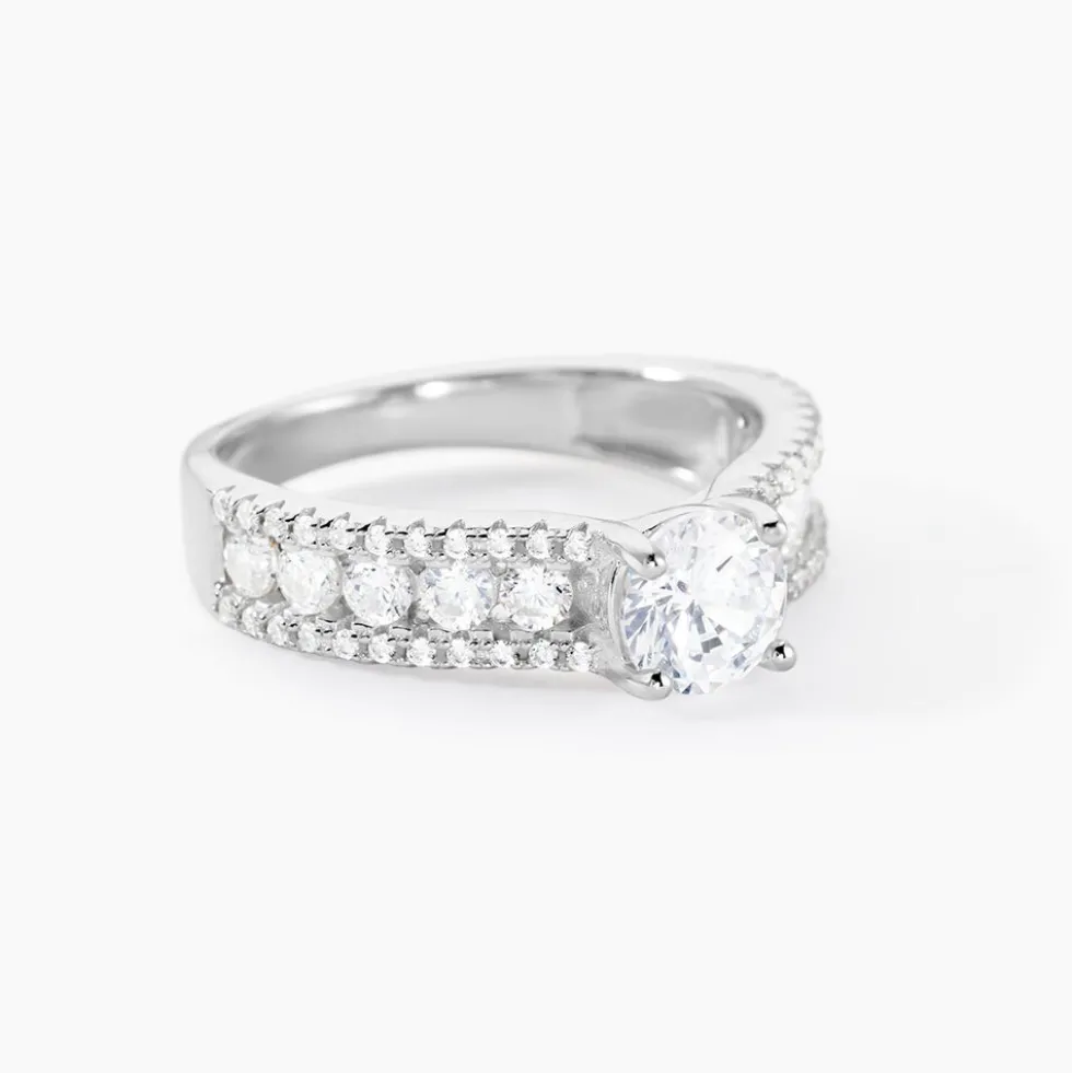 Bague Solitaire Hamane Argent Blanc Oxyde De Zirconium