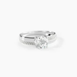 Bague Solitaire Messine Or Blanc Oxyde De Zirconium