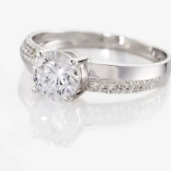Bague Solitaire Messine Or Blanc Oxyde De Zirconium