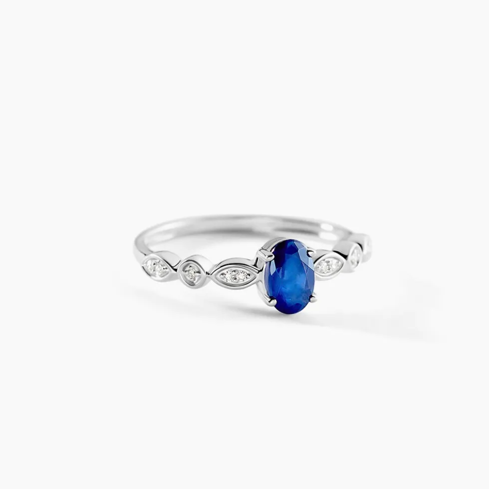 Bague Solitaire Michaela Or Blanc Saphir Et Diamant