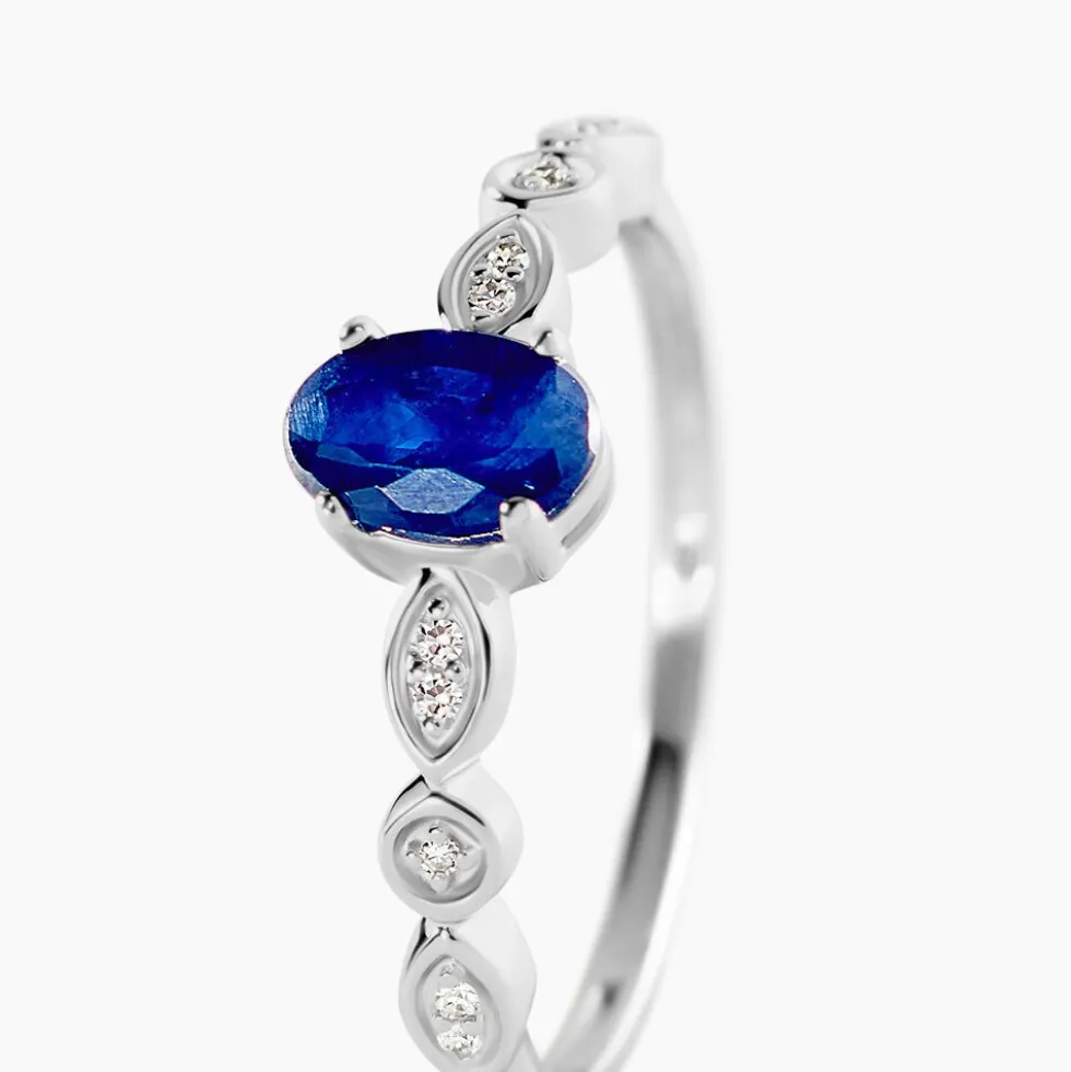 Bague Solitaire Michaela Or Blanc Saphir Et Diamant