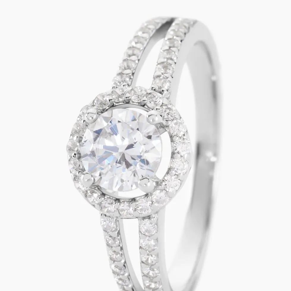 Bague Solitaire Titemae Argent Blanc Oxyde De Zirconium