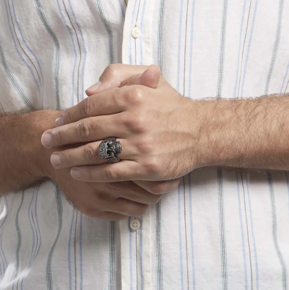 Bague Acier Blanc Et Noir Valentik