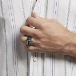 Bague Acier Blanc Et Noir Valentik