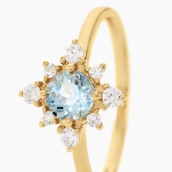 Bague Astrithr Or Jaune Topaze Oxyde De Zirconium