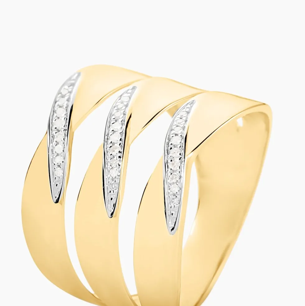 Bague Catharine 3 Rangs Or Jaune Diamant