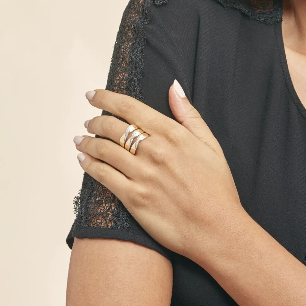 Bague Catharine 3 Rangs Or Jaune Diamant