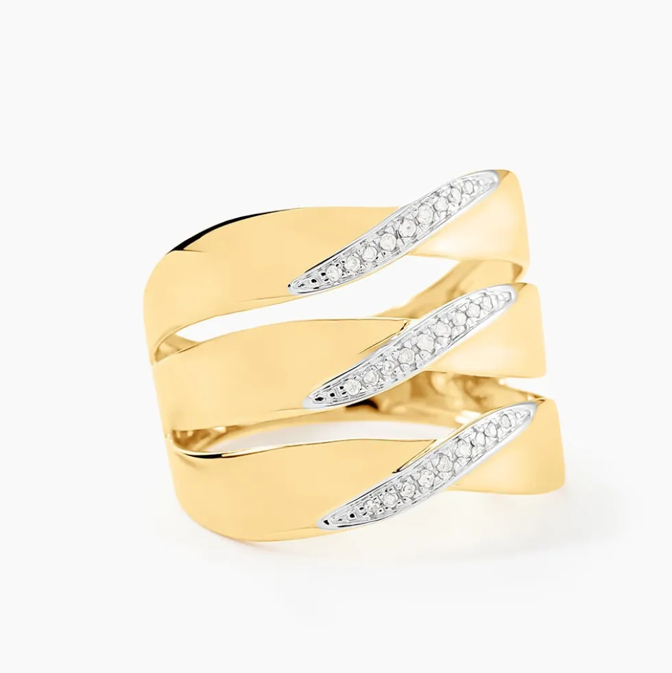 Bague Catharine 3 Rangs Or Jaune Diamant