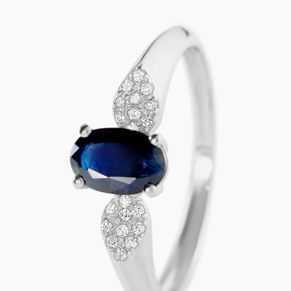 Bague Edgina Or Blanc Saphir Et Diamant