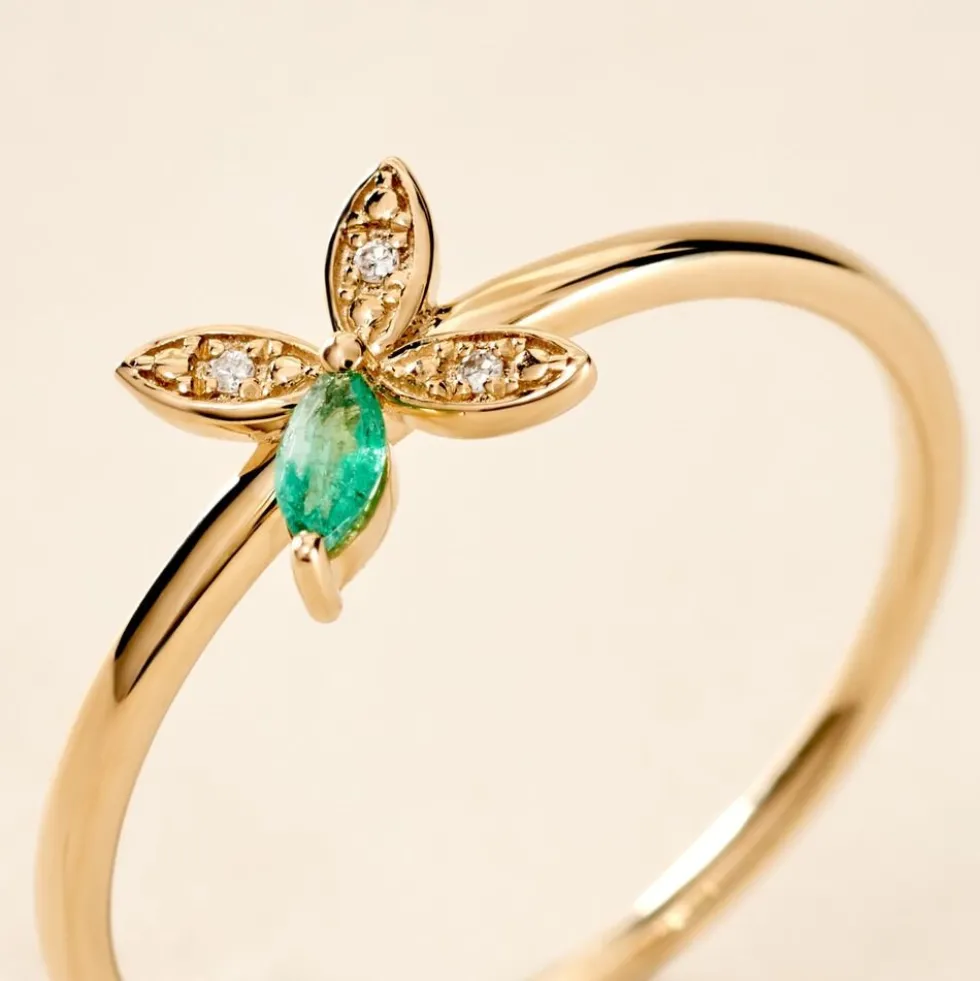 Bague Flower Power Or Jaune Emeraude Diamant