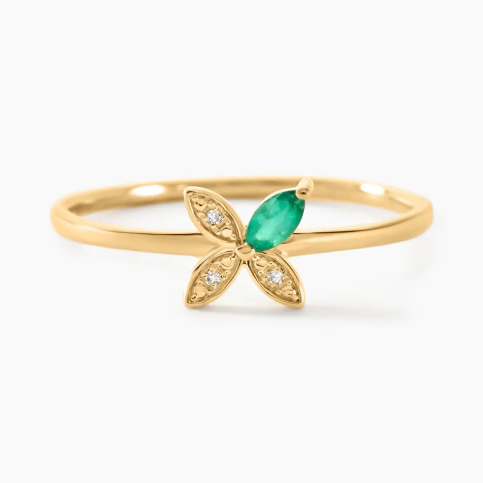 Bague Flower Power Or Jaune Emeraude Diamant