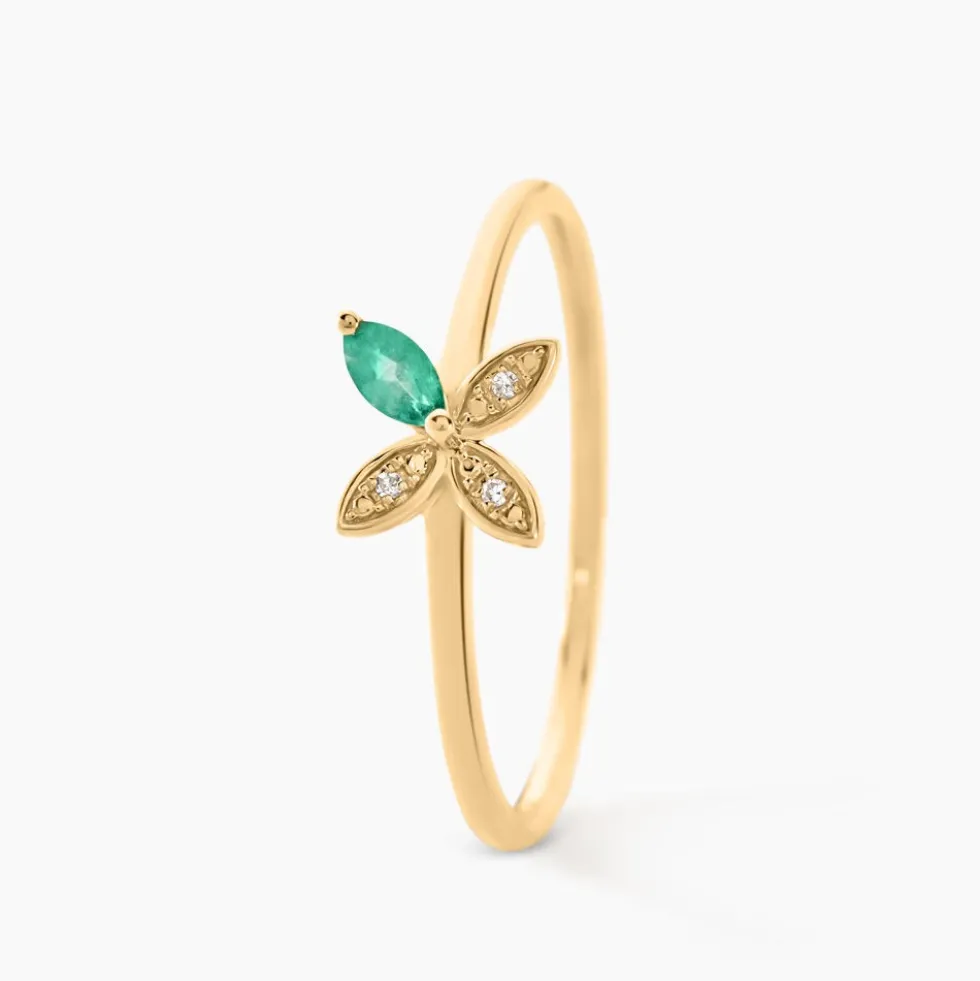 Bague Flower Power Or Jaune Emeraude Diamant