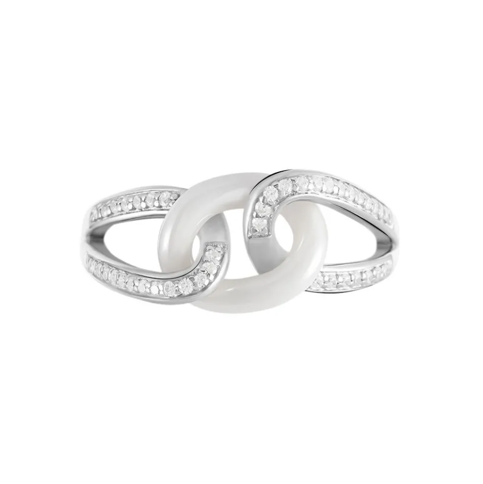 Bague Link Argent Blanc Céramique Et Oxyde De Zirconium
