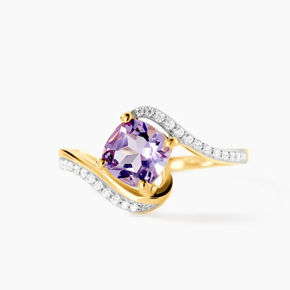 Bague Maria-serena Or Jaune Amethyste Et Oxyde De Zirconium