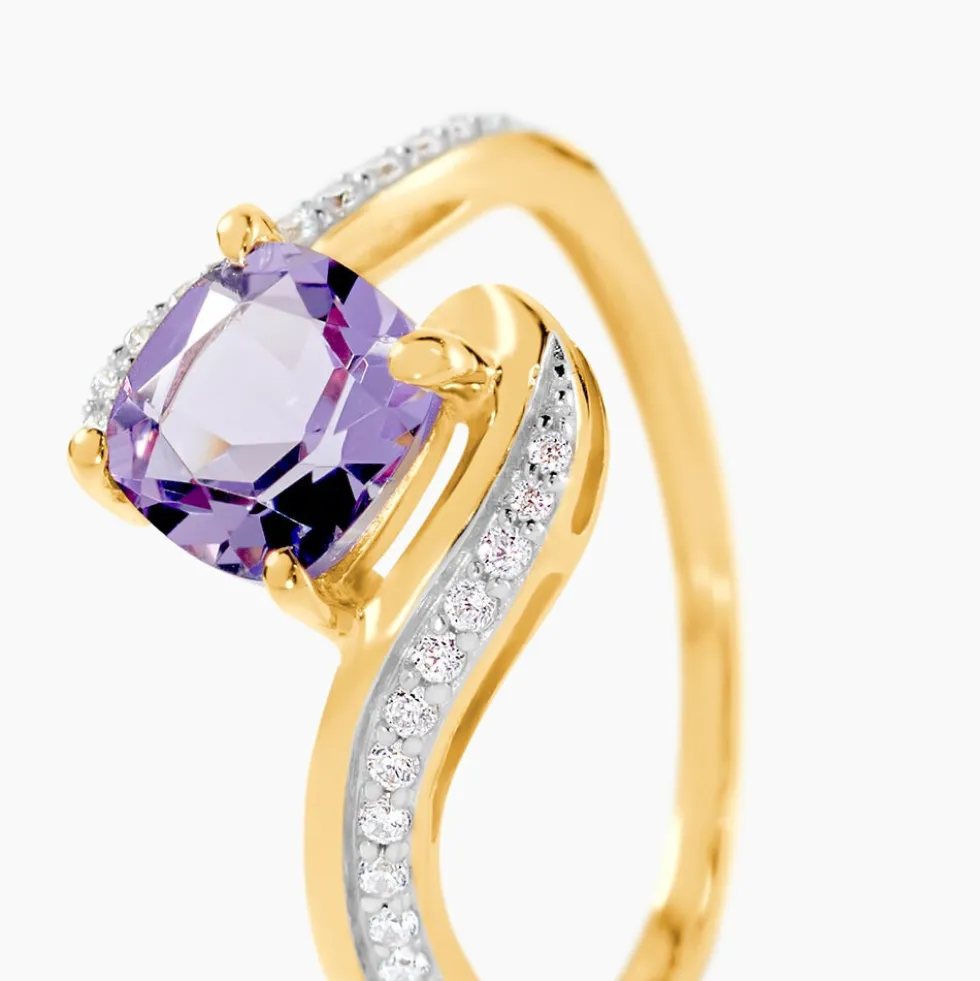 Bague Maria-serena Or Jaune Amethyste Et Oxyde De Zirconium