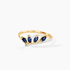 Bague Navette Or Jaune Saphir Diamant