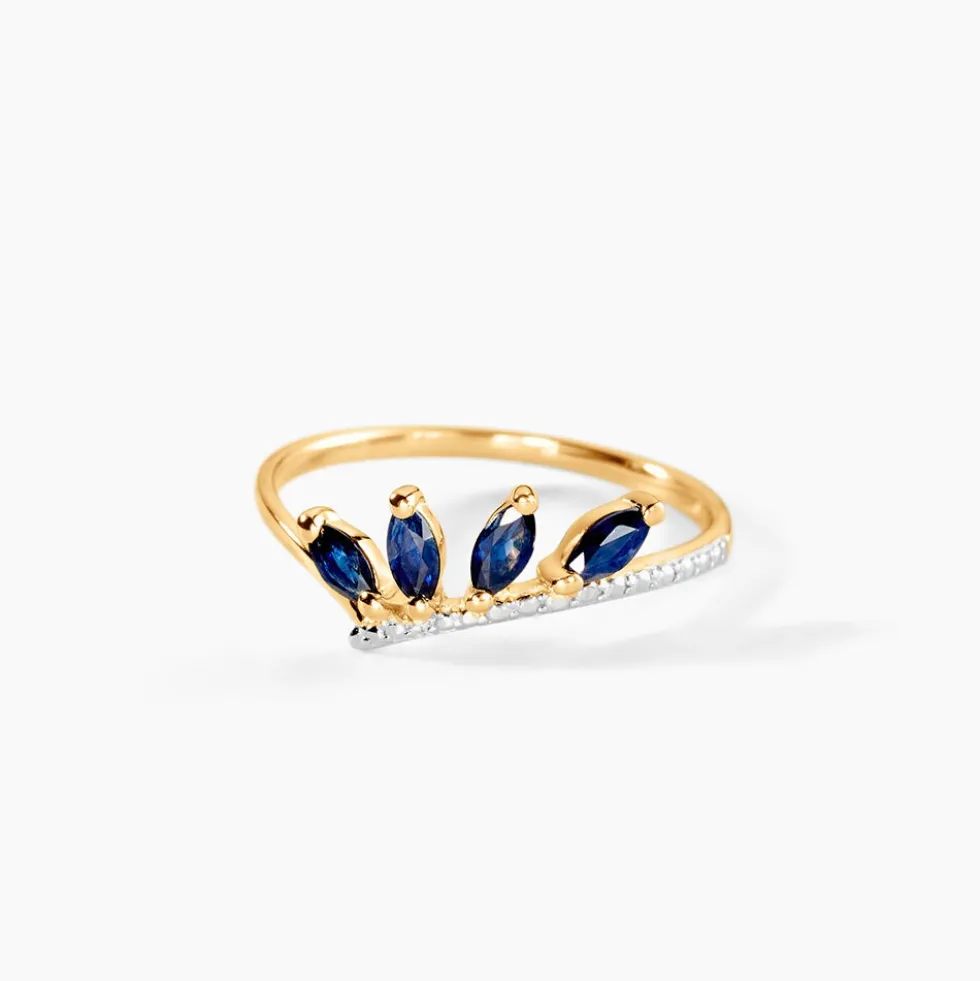 Bague Navette Or Jaune Saphir Diamant