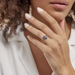 Bague Orchidee Or Blanc Saphir Diamant