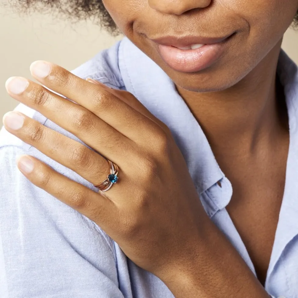 Bague Sare Or Rose Topaze Et Oxyde De Zirconium