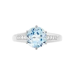 Bague Solitaire Adyl Or Blanc Turquoise Et Oxyde De Zirconium