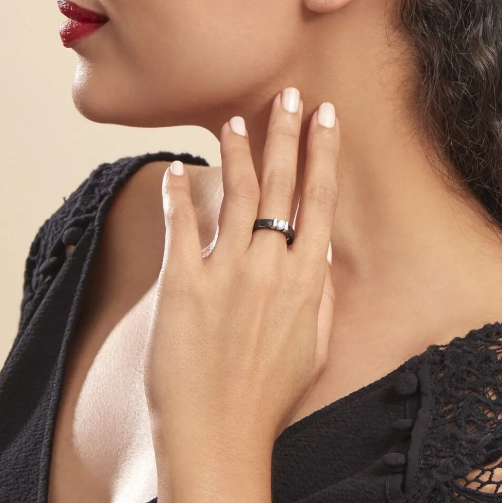 Bague Solitaire Ceramik Design Argent Oxyde De Zirconium Et Céramique
