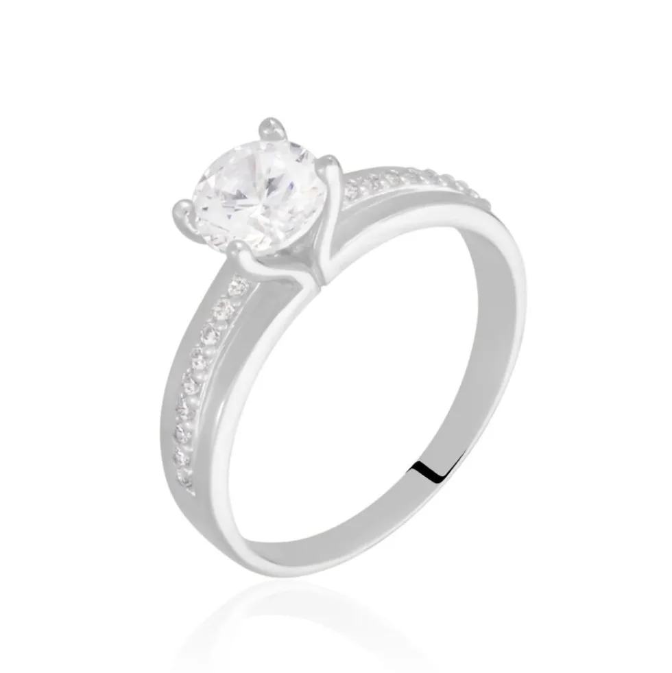 Bague Solitaire Mercan Argent Blanc Oxyde De Zirconium