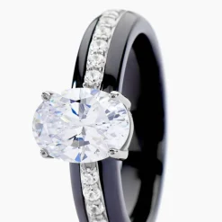 Bague Solitaire Neville Argent Blanc Céramique Et Oxyde De Zirconium