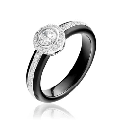 Bague Solitaire Solitaire Argent Blanc Céramique Et Oxyde De Zirconium