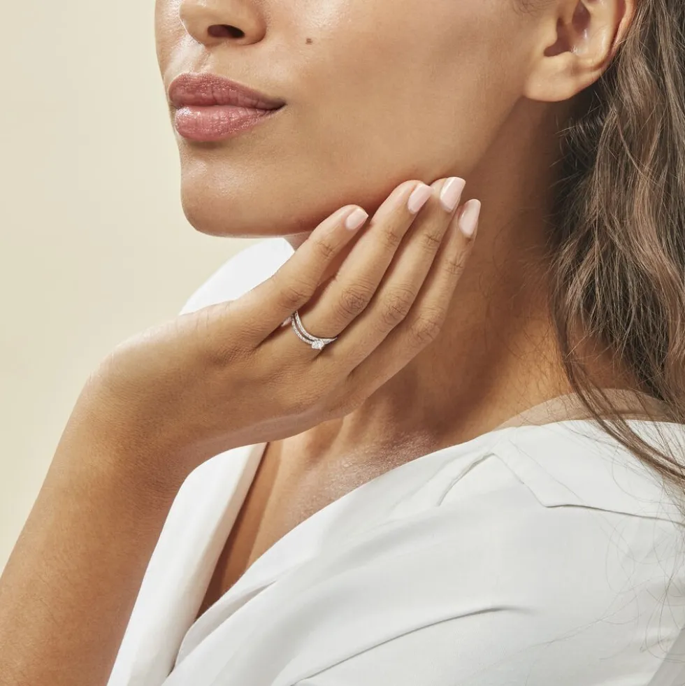 Bague Vrille Double Or Blanc Oxyde De Zirconium
