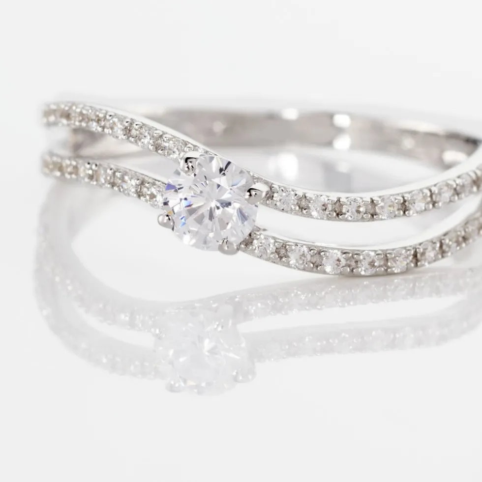 Bague Vrille Double Or Blanc Oxyde De Zirconium