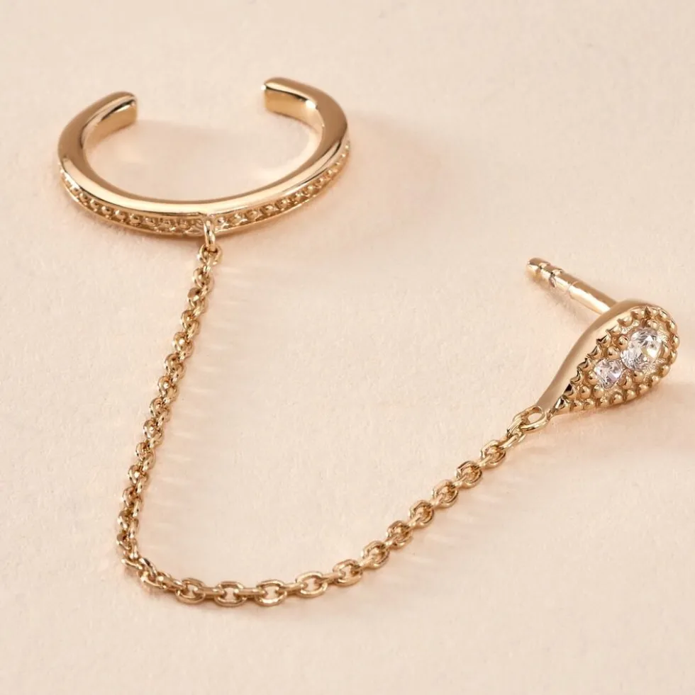 Bijou D'oreille Unitaire Karolina Plaqué Or Jaune Oxyde De Zirconium