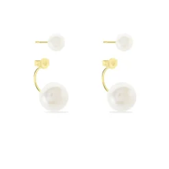 Bijoux D'oreilles Metisse Or Jaune Perle De Culture