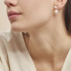 Bijoux D'oreilles Metisse Or Jaune Perle De Culture