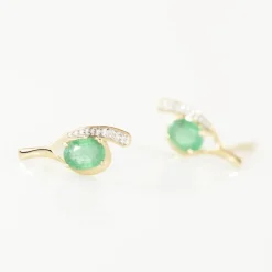 Bijoux D'oreilles Emotion Or Jaune Emeraude Diamant