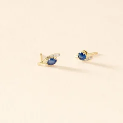 Bijoux D'oreilles Emotion Or Jaune Saphir Diamant
