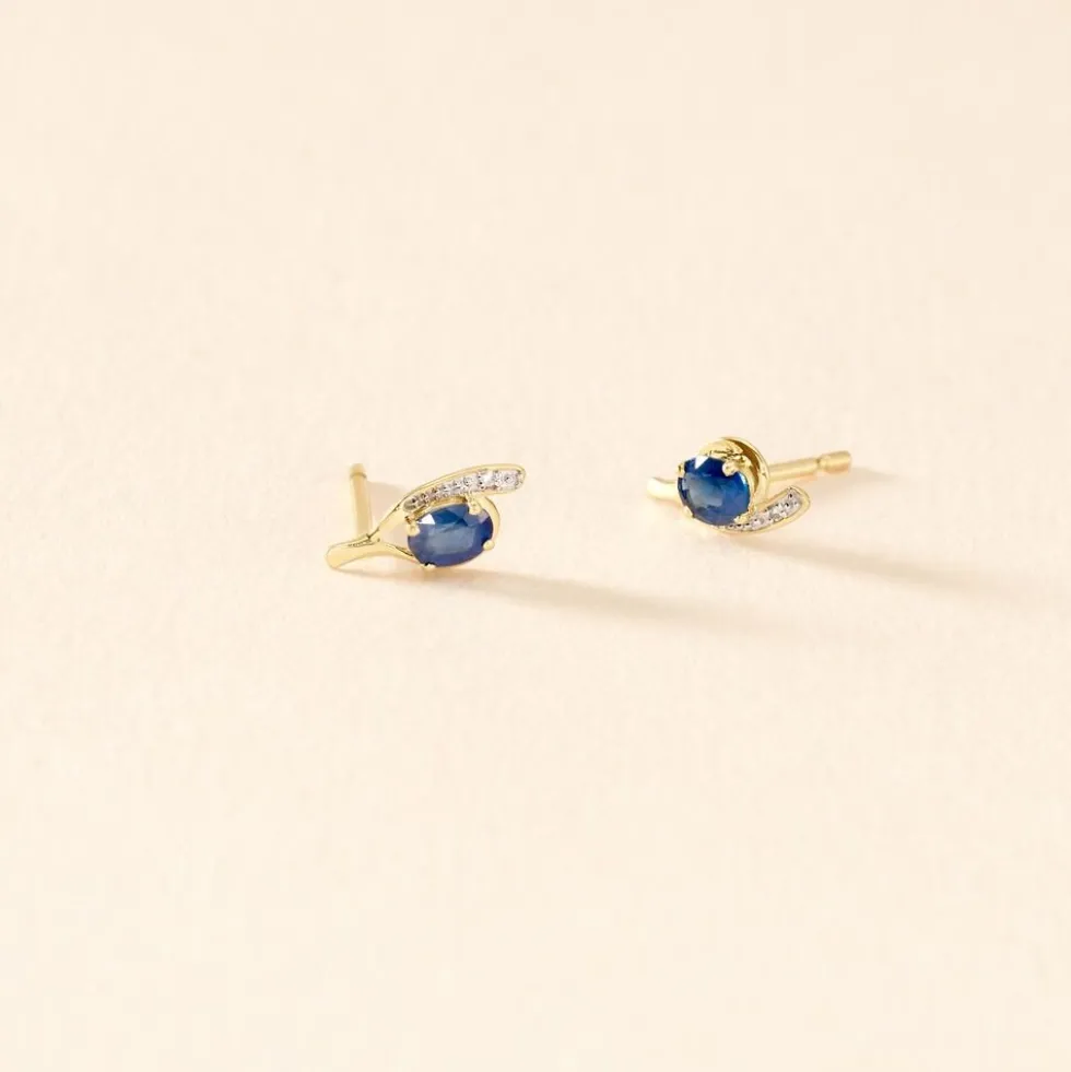 Bijoux D'oreilles Emotion Or Jaune Saphir Diamant