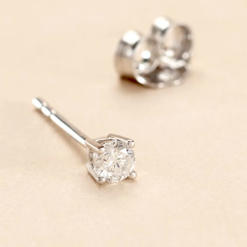 Boucle D'oreille Puce Unitaire Victoria Or Blanc Diamant
