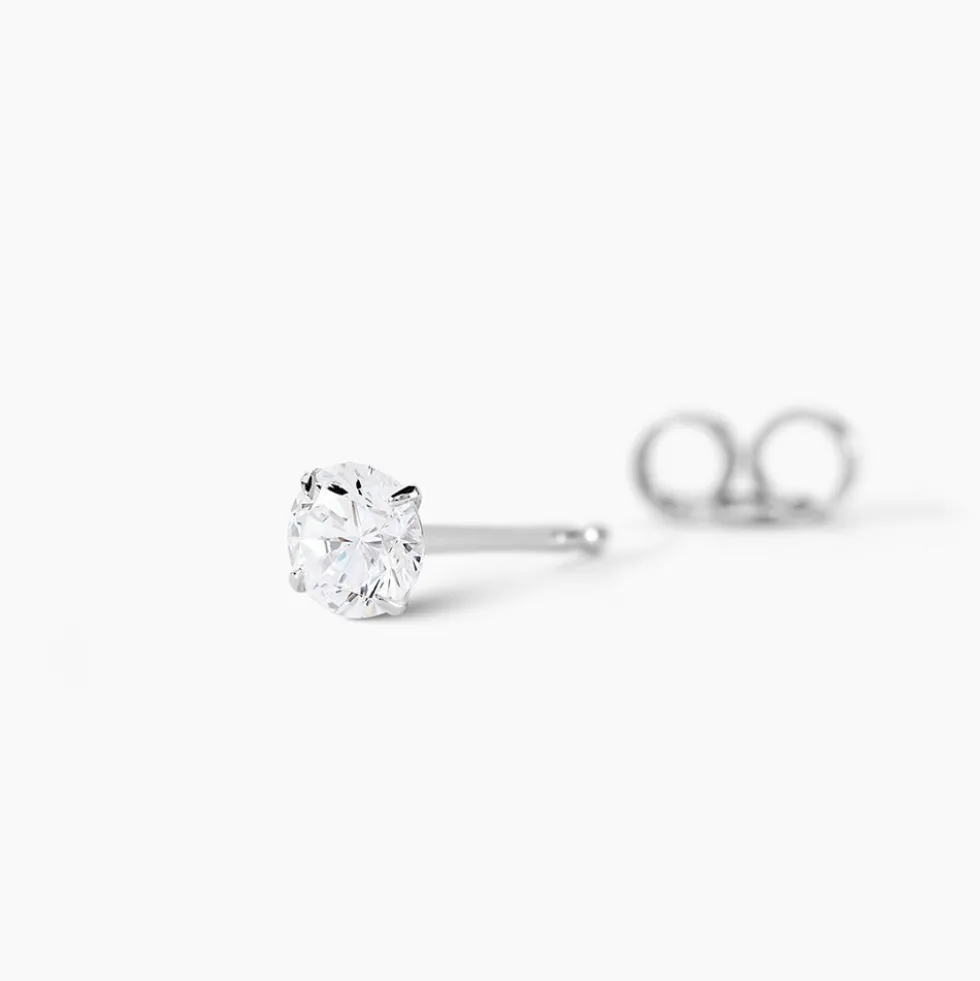 Boucle D'oreille Puce Unitaire Niels Argent Blanc Oxyde De Zirconium