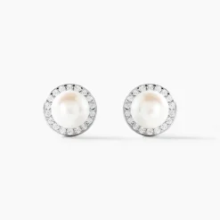Boucles D'oreilles Clips Argent Blanc Valerio Perles Oxydes
