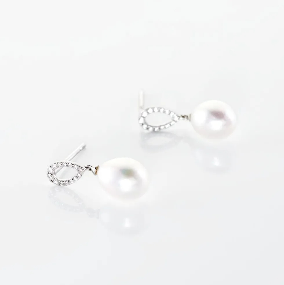 Boucles D'oreilles Pendantes Or Blanc Jessamyn Perles De Culture Oxyde