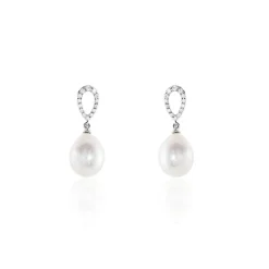 Boucles D'oreilles Pendantes Or Blanc Jessamyn Perles De Culture Oxyde