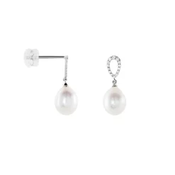 Boucles D'oreilles Pendantes Or Blanc Jessamyn Perles De Culture Oxyde