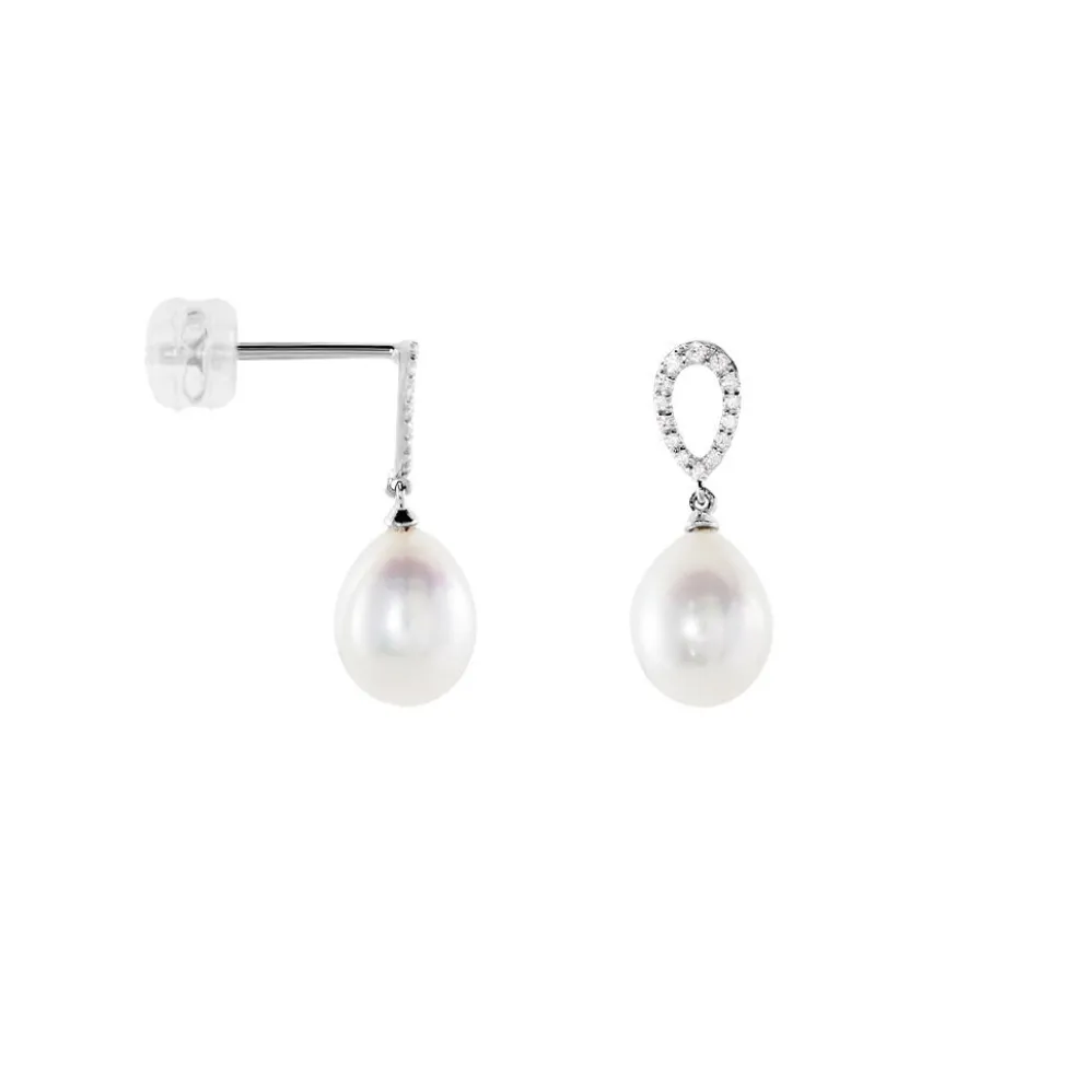 Boucles D'oreilles Pendantes Or Blanc Jessamyn Perles De Culture Oxyde