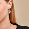 Boucles D'oreilles Pendantes Petales Argent Blanc Oxyde De Zirconium