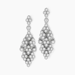 Boucles D'oreilles Pendantes Petales Argent Blanc Oxyde De Zirconium