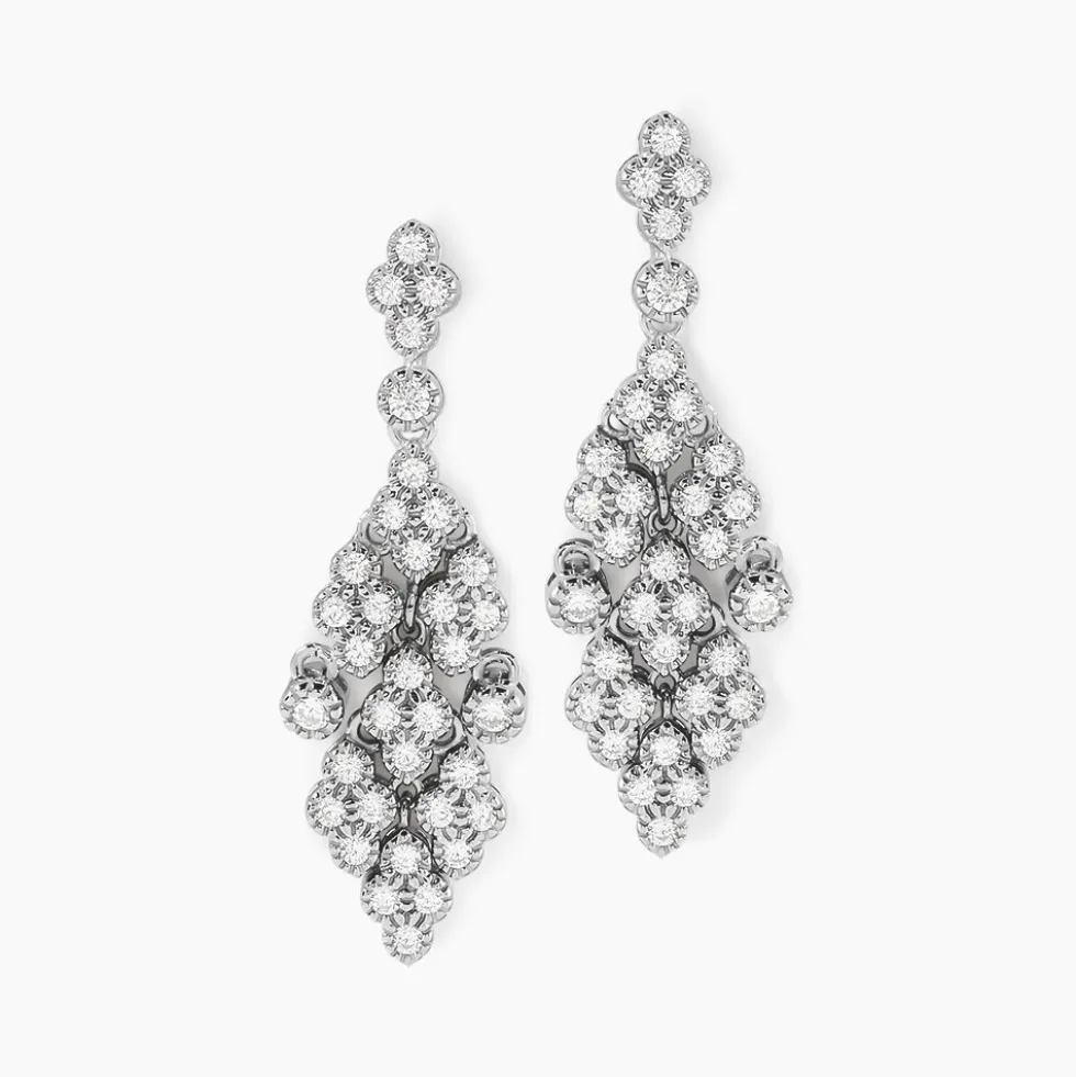 Boucles D'oreilles Pendantes Petales Argent Blanc Oxyde De Zirconium