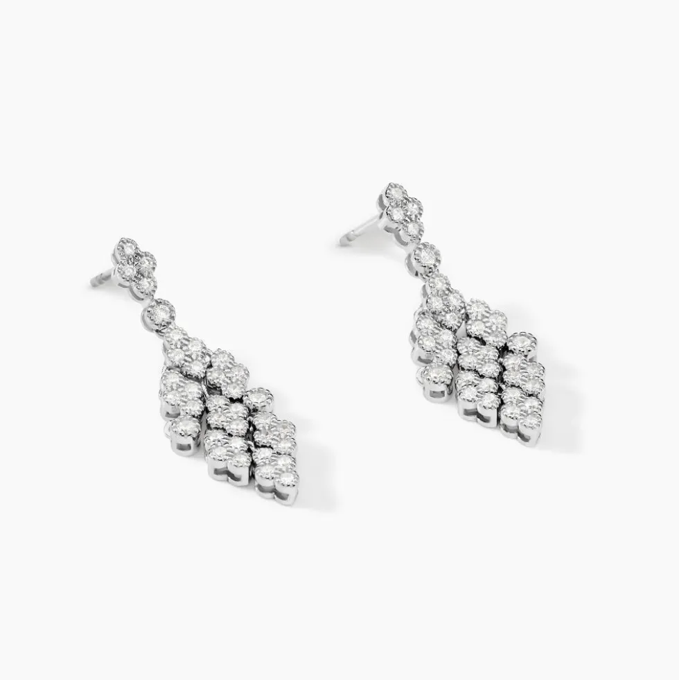 Boucles D'oreilles Pendantes Petales Argent Blanc Oxyde De Zirconium