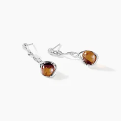 Boucles D'oreilles Pendantes Argent Blanc Ferima Ambre