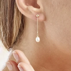 Boucles D'oreilles Pendantes Adriette Or Jaune Perle De Culture