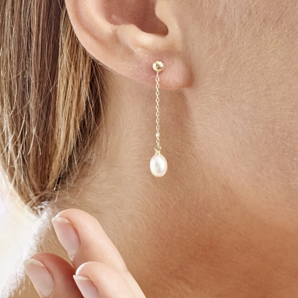 Boucles D'oreilles Pendantes Adriette Or Jaune Perle De Culture